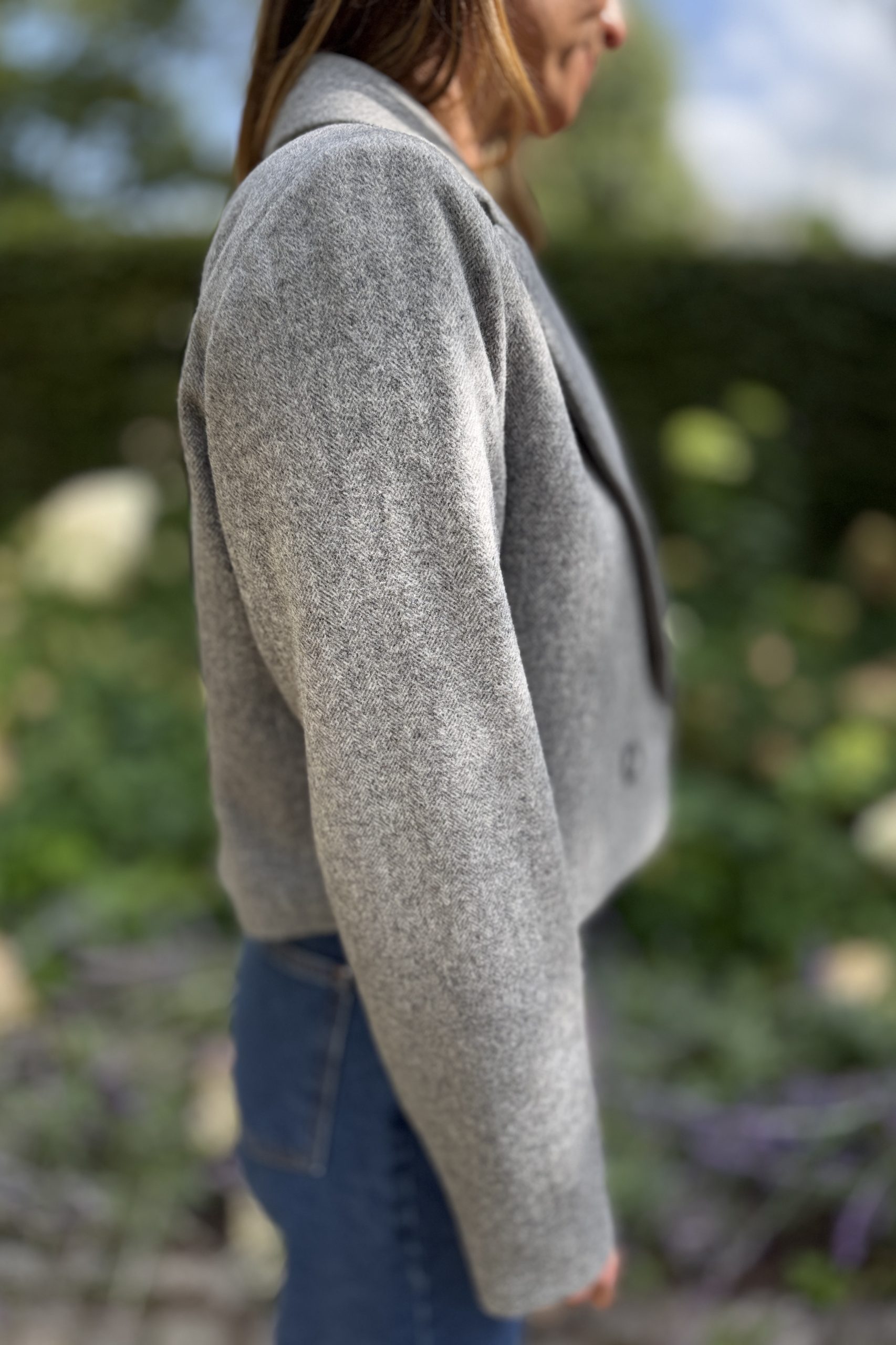 Marynarka krótka Tweed Wool Grey Petite - obrazek 8
